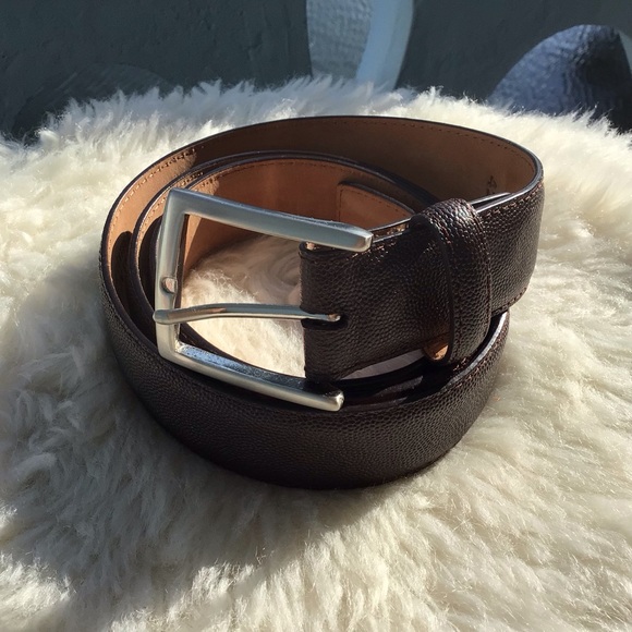 W. Kleinberg Exotic Karung Pebbled Leather Men’s Dress Belt with Nickel Buckle - Picture 2 of 16